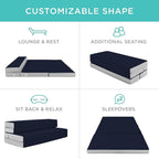 Best Choice Products 4in Portable Queen-Size Mattress, Tri-Fold Mattress for Camping, Guest, Toddler, Foam Plush w/Carry Case - Midnight Blue