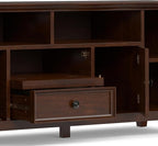 SIMPLIHOME Amherst 72-inch Wide Solid Wood TV Stand in Russet Brown, Transitional-Style Media Console for Living Room with Cable Management and Adjustable Shelves, Fits 80" TVs