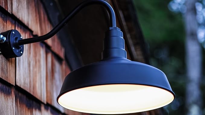 Steel Lighting Co. Gardena Barn Light | Outdoor Wall Mounted | 16" Dome | 11" Straight Arm | Farmhouse Light Made in America | Cream Exterior/Brass Interior