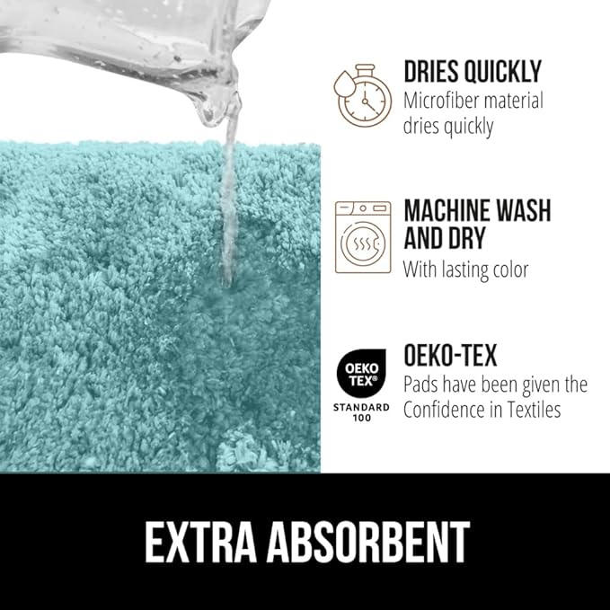 GORILLA GRIP Premium Luxury Bath Rug, 36x24, Absorbent, Soft, Thick Shag, Plush Bathroom Mat Rugs, Machine Washable, Quick Dry, Mats for Shower, Bathtub and Floor Accessories, Spa Blue