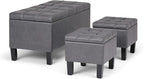 SIMPLIHOME Dover 44 inch Wide Contemporary Rectangle 3 Pc Storage Ottoman in Stone Grey Vegan Faux Leather, Assembled, for the Living Room, Entryway and Family Room
