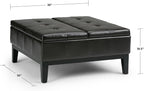 SIMPLIHOME Dover 36 inch Wide Contemporary Square Coffee Table Storage Ottoman in Midnight Black Vegan Faux Leather, Assembled, For the Living Room and Bedroom