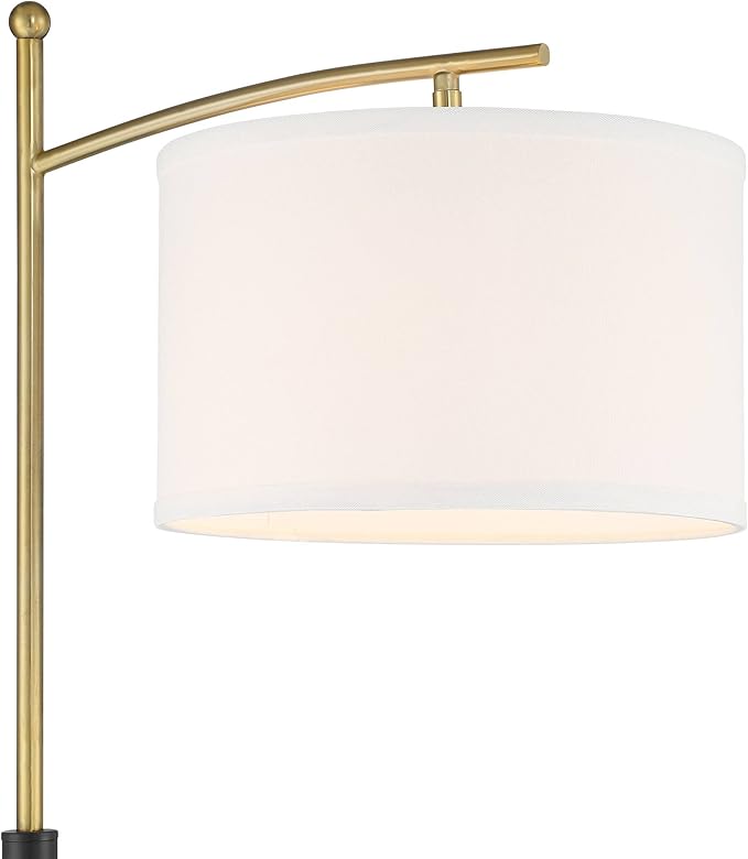 Possini Euro Design Burbank Modern Downbridge Floor Lamp 64" Tall Black Brass Gold Metal Linen Drum Shade for Living Room Reading Bedroom Home Office House