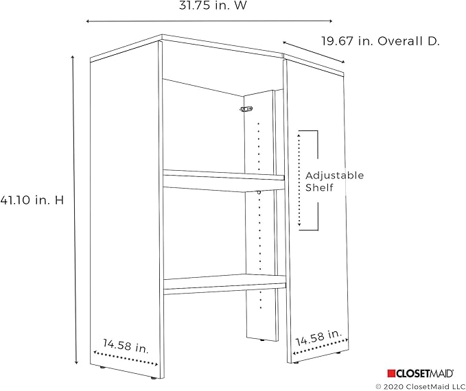 ClosetMaid SuiteSymphony Wood Corner Shelf Unit, 2 Shelves, Adjustable, Stacking, For Storage, Closet, Clothes, Shoes, Décor, Pure White, 41.13" X 19.63" X 31.75" Corner Unit