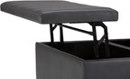 SIMPLIHOME Ellis 36 inch Wide Contemporary Square Coffee Table Storage Ottoman in Stone Grey Vegan Faux Leather, Assembled, For the Living Room and Bedroom