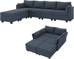 114.17" Modular Sectional Sofa, 6 Seat Sectional Couches with Storage, Memory Foam, Convertible Modular Couch for Living Room, U Shaped Comfy Modular Sofa with Chaise, Blue Grey