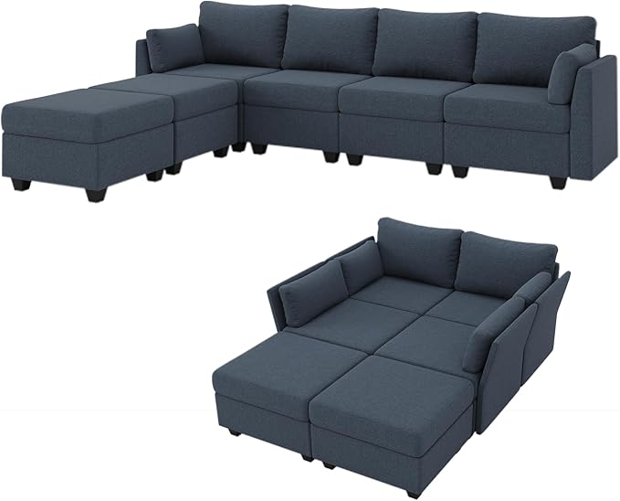 114.17" Modular Sectional Sofa, 6 Seat Sectional Couches with Storage, Memory Foam, Convertible Modular Couch for Living Room, U Shaped Comfy Modular Sofa with Chaise, Blue Grey
