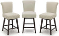 CHITA 26 Inch Counter Height Swivel Bar Stools Set of 3, FSC Certified Modern Upholstered Swivel Barstool Chairs with Back, Fabric in Linen