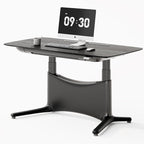 COLAMY Electric Standing Desk, Whole-Piece Gaming Desk with Dual Motors, Ergonomic Footrest, Drawers for Storage, Adjustable Height Sit-Stand Desk for Home Office (Veneer Desktop, Black Oak + Black)