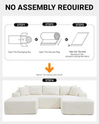 108 Inch Cloud Sectional Couch,Modern Modular Sectional Sofa with Deep Seat,Corduroy Boneless Couches with L-Shape Chaise for Living Room,No Assembly Required (Beige, Right Facing Chaise + Ottoman)