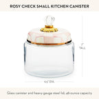 MACKENZIE-CHILDS Rosy Check Kitchen Canister, Decorative Pink-and-White Glass Storage Jar with Lid, Small