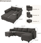 114.17" Modular Sectional Sofa, 6 Seat Sectional Couches with Storage, Memory Foam, Convertible Modular Couch for Living Room, U Shaped Comfy Modular Sofa with Chaise, Dark Grey