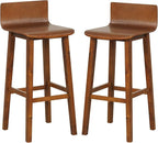 COSTWAY Solid Wood Bar Stools Set of 2, 29-inch Counter Height Chairs with Low Back and Footrest, Farmhouse Wooden Armless Barstools for Kitchen Island, Dining Room, Cafe, Breakfast, Brown
