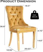 Velvet Upholstered Dining Chairs Set of 8, Modern Style Kitchen Side Chairs with Nailhead Trim and Gold Plated Leg, Metal Pulling Ring for Dining Room Living Room(Gold-Gold Plated Leg)