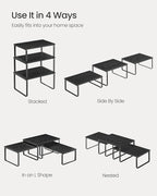 SONGMICS Cabinet Organizer Shelf, Set of 3 Kitchen Counter Shelves, Kitchen Storage, Spice Rack, Stackable, Expandable, Anthracite Gray and Matte Black UKCS220B01