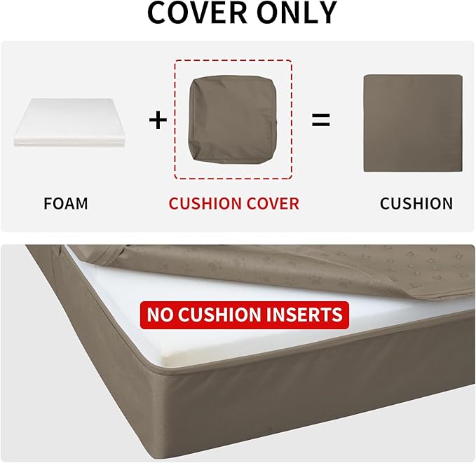 Easy-Going Waterproof Patio Cushion Covers ONLY Cover 20x18x4 inch 2 Pack Replacement Non-Slip Outdoor Seat Cushion Slipcover with Zipper. Taupe