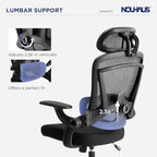 Nouhaus Ergonomic Mesh Office Chair Adjustable Lumbar Support and Flip-up Armrests High Back Headrest, Tilt Function Comfy Computer Gaming Chair Swivel Desk Chairs (Ergo Fit,Dark Black)