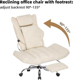 DYHOME Executive Office Chair with Massage and Footrest Heavy Duty Task Desk Swivel Ergonomic Chairs with Lumbar Support Wheels Flip-up Arms Adjustable Height,Leather Beige Computer Gaming Chairs