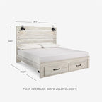 Signature Design by Ashley Cambeck Farmhouse King Panel Bed with 2 Storage Drawers, Sconce Lights and USB Ports, Foundation or Box Spring Needed, Whitewash