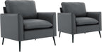 YISHENG Mid-Century Modern Living Room Accent Chairs Set of 2 - Oversized Faux Leather Armchairs with Removable Cushions & Metal Legs, Comfortable Sofas for Office/Lounge/Bedroom/Reception,Gray