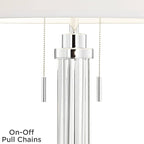 Possini Euro Design Cadence Modern Table Lamp 30" Tall with USB Dimmer Linear Clear Glass Rod White Linen Drum Shade for Bedroom Living Room House Bedside Nightstand Home Office Entryway Family