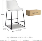 Signature Design by Ashley Centiar Casual Bucket Seat Dining Upholstered Bar Stool with Black Metal Base, Set of 2, Faux Leather, 23.75" Seat Height, White