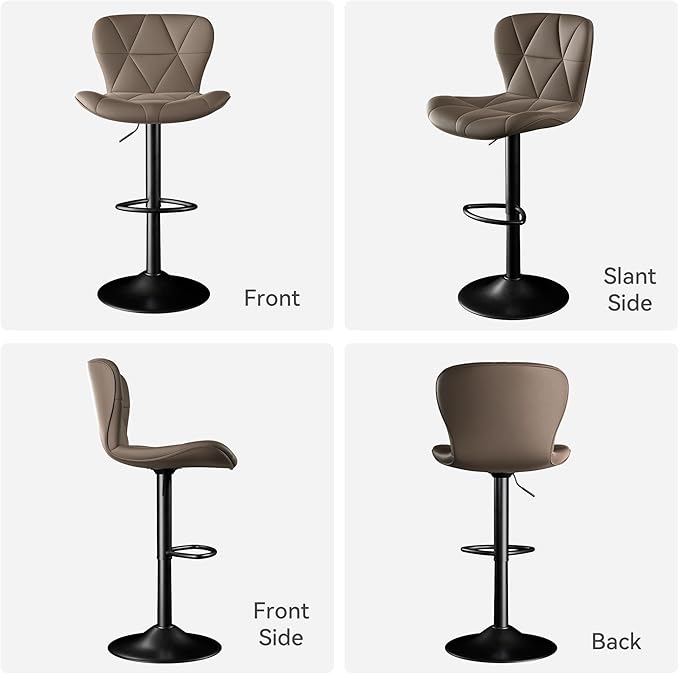 Bar Stools Set of 2,Adjustable Swivel Barstools, Faux Leather Bar Chairs,Upholstered Counter Height with High Backrest for Kitchen Island, Dark Khaki