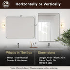 ANDY STAR 30”x40”Brushed Nickel Mirror for Bathroom, Rounded Rectangle Bathroom Mirror, Modern Metal Mirror in Premium Stainless Steel Frame, 1”Deep Set Design Hangs Horizontal Or Vertical