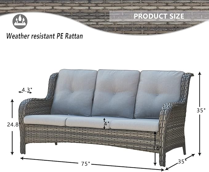 HUMMUH Patio Furniture 6 Pieces Outdoor Furniture Set Wicker Outdoor Sectional Sofa with Swivel Rocking Chairs,Patio Ottomans,Patio Coffee Table