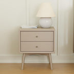 Babyletto Palma 2-Drawer Assembled Nightstand in Taupe, GREENGUARD Gold Certified, Mid-Century Modern Design