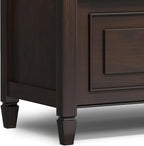 SIMPLIHOME Connaught Entryway Storage Bench - 56 inch Wide Solid Wood Wide Storage Seat in Chestnut Brown, Traditional Bench for Entryway or Living Room with Lift-Up Lid and Paneled Front