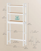 SONGMICS Over The Toilet Storage, 3-Tier Over Toilet Bathroom Organizer with Adjustable Shelf, 10.2 x 24.8 x 66.9 Inches, Space-Saving, Cloud White and Natural Beige UBTS001W02