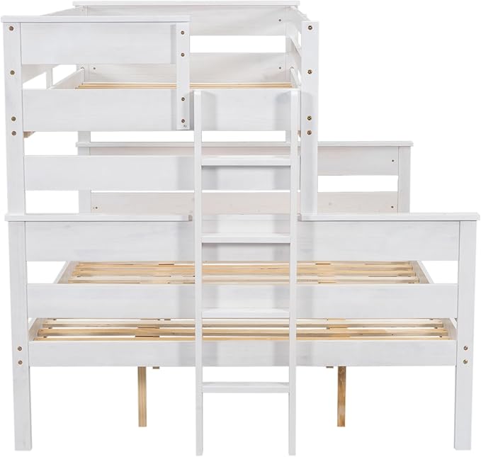Solid Wood Twin XL Over Queen Bunk Bed with Ladder and Slat Support,Bedroom Detachable Bed Frame w/Easy Assembly & No Box Spring Required,for Kid Adult Boy Girl Teen,White