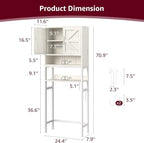 Over The Toilet Storage Cabinet - Bathroom Shelves Above Toilet Freestanding Organizer Shelf with Doors Narrow Floor Stand Rack Farmhouse Wood 71" Tall, Distressed White