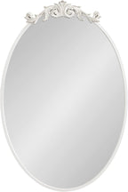 Kate and Laurel Arendahl Traditional Vertical Oval Wall Mirror, 24 x 36, Antique White, Vintage Glam Baroque-Inspired Round Bathroom Vanity Mirror with Ornate Crown