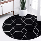 Unique Loom Trellis Frieze Collection Area Rug - Geometric (5' 1" Round, Black/ Ivory)