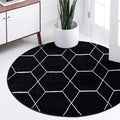 Unique Loom Trellis Frieze Collection Area Rug - Geometric (4' 1" Round, Black/ Ivory)