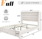 AMERLIFE Farmhouse Full Size Bed Frame with 49" Fluted Headboard, Platform Bed with Natural Wood Grain, No Box Spring Needed/Noise Free, Distressed White