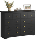 LYNSOM Modern 10 Drawer Dresser, 55.1" Wide Dressers & Chests of Drawers with Large Capacity Storage, Mid Century Black Dresser for Bedroom, Hallway, Black