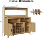 Fluted Buffet Cabinet with Storage, Modern Coffee Bar Cabinet with Outlet, Wine Rack, Cup Holder, Multi-Functional Accent Liquor Cabinet for Living Room, Entryway, Kitchen, Wood