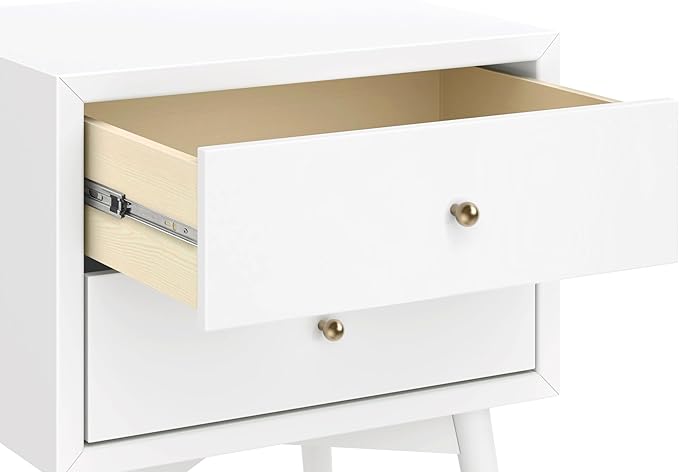 Babyletto Palma Small Nightstand with 2-Drawers - Assembled Modern Bedside Table for Small Spaces - GREENGUARD Gold Certified - Durable Wood Night Stand & Kids Bed Side Table for Bedroom - White
