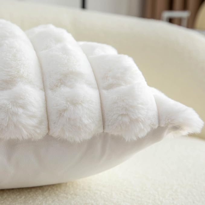 Neelvin Cream White Faux Fur Cozy Soft Plaid Decorative Throw Pillow Covers 12x20 inch Set of 2,Velvet Pillowcase Cushion Case for Sofa Couch