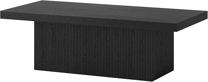 Henn&Hart 48" Fluted Low-Profile Rectangular Coffee Table with Solid Base for Living Room, Family Room, or Office, Black Grain
