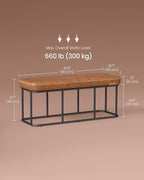 VASAGLE EKHO Collection - Storage Bench for Entryway, Ottoman Bench with Steel Frame, 43.3-Inch Wide, Synthetic Leather, Living Dining Room, Mid-Century Modern, Loads 660 lb, Caramel Brown ULOM085K01