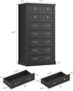 AOGLLATI Farmhouse Dresser with 7 Drawers, 58.7”Tall Wooden Chest of Drawers with Natural Texture, Vintage Design, Black Dresser for Bedroom, Black