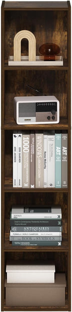 Furinno PASIR Book Shelf, 5-Tier Modern Bookshelf, Open Shelves Bookcase 9 x 12 x 52, for Living Room, Bedroom, Home Office, Amber Pine