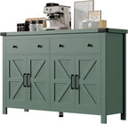 Buffet Cabinet with Storage Farmhouse with 4 Doors and 2 Drawers, 55'' Large Kitchen Storage Cabinet Green Wood Coffee Bar Buffet Sideboard for Kitchen, Dining Room, Living Room
