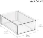 mDesign Plastic Stackable Bathroom Storage Organizer Bin Containers with Front Pull Drawer for Bathroom Countertop, Vanity, Closet Shelves - Holder for Beauty Accessories - Lumiere Collection - Clear