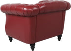LEVNARY Leather Upholstered Armchair, Mid-Century Modern Single Sofa Chair with Rolled Arms and Nailhead, Tufted Pu Leather Chesterfield Chair for Home Bedroom Reading Room (Wine Red)