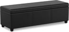 SIMPLIHOME Avalon 54 inch Wide Contemporary Rectangle Extra Large Storage Ottoman Bench in Midnight Black Vegan Faux Leather, Assembled, For the Living Room, Entryway and Family Room